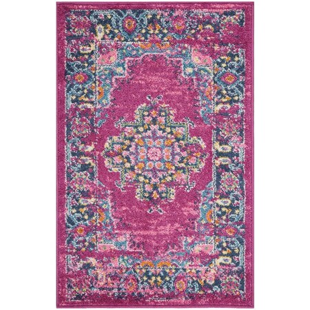 Homeroots 2 x 3 ft. Fuchsia & Blue Distressed Scatter Area Rug 385259